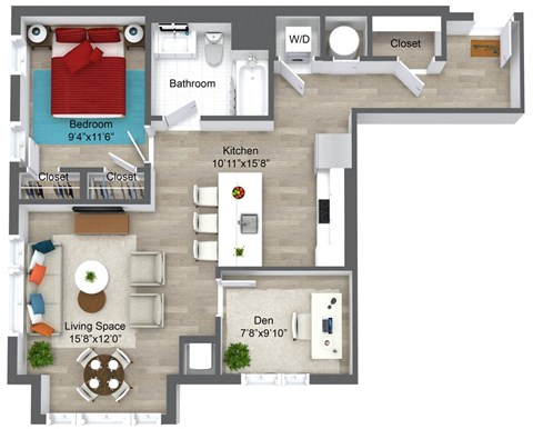 a floor plan of a house with a bedroom and a living room